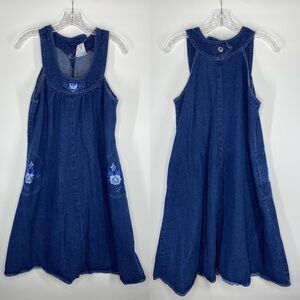 Vintage Joni Blair Denim Floral Jumper Dress Size 13